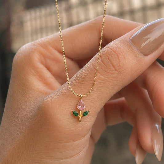 TULIP MINIMAL NECKLACE ( PINK)