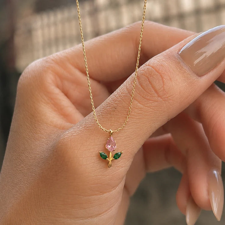 TULIP MINIMAL NECKLACE ( PINK)
