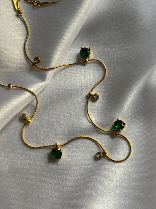 SOLARA NECKLACE EARRINGS COMBO SET(GREEN)