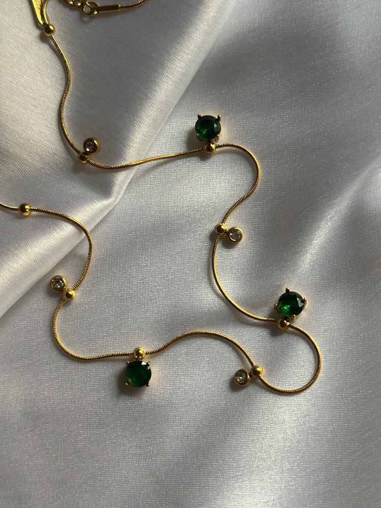 SOLARA NECKLACE EARRINGS COMBO SET(GREEN)
