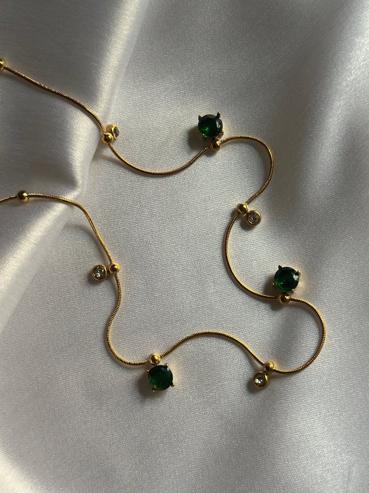 SOLARA NECKLACE EARRINGS COMBO SET(GREEN)
