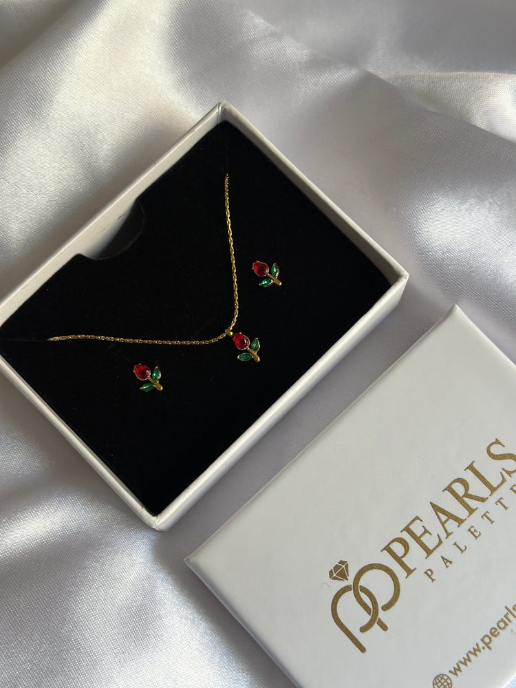 TULIP MINIMAL NECKLACE SET(RED)