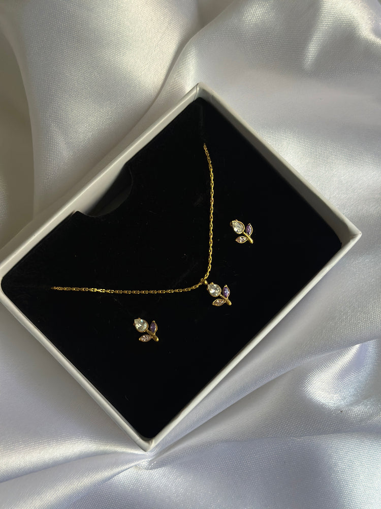 TULIP MINIMAL NECKLACE SET( PURPLE & WHITE)