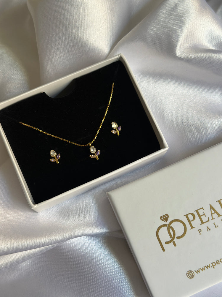 TULIP MINIMAL NECKLACE SET( PURPLE & WHITE)