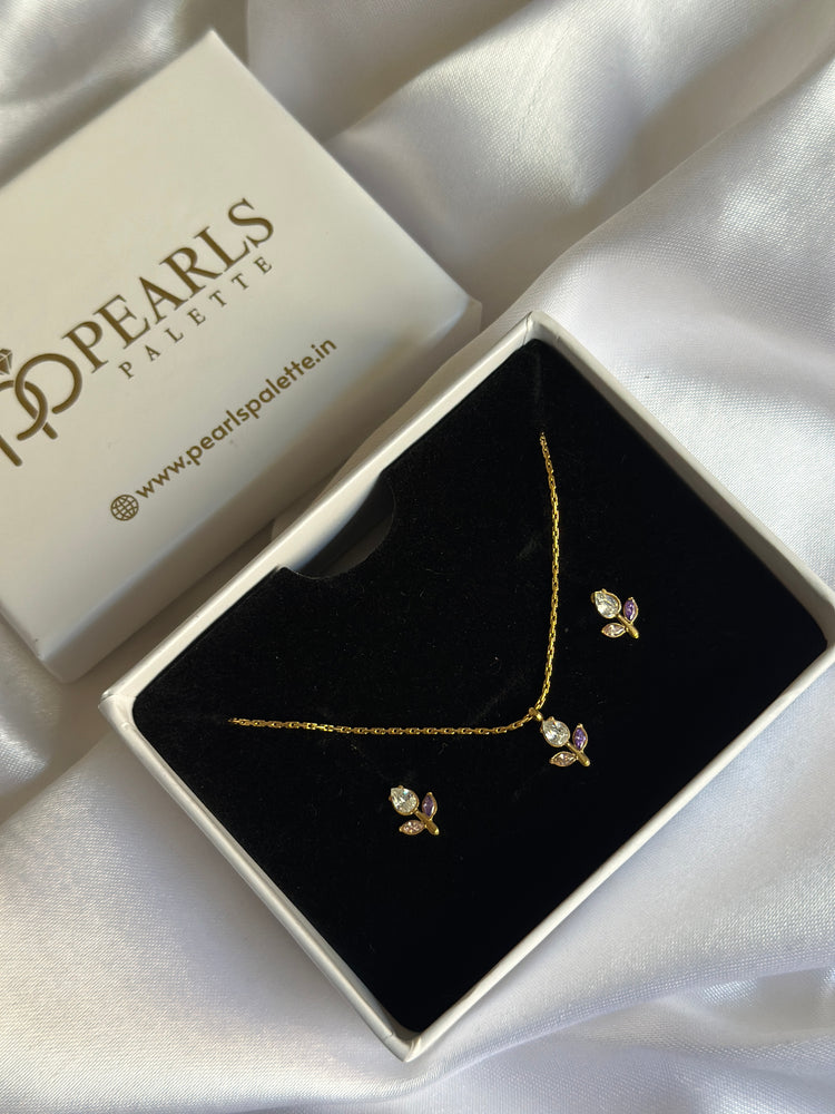 TULIP MINIMAL NECKLACE SET( PURPLE & WHITE)