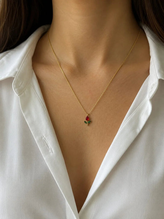 TULIP MINIMAL NECKLACE ( RED)