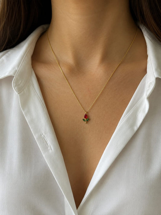 TULIP MINIMAL NECKLACE ( RED)
