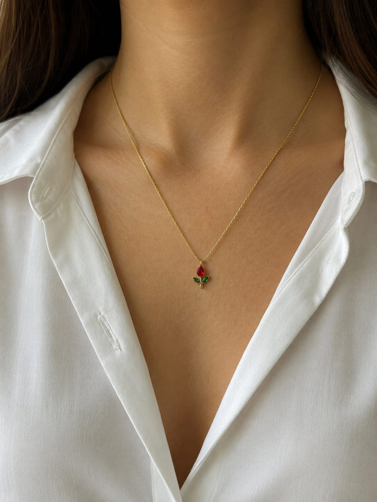 TULIP MINIMAL NECKLACE ( RED)