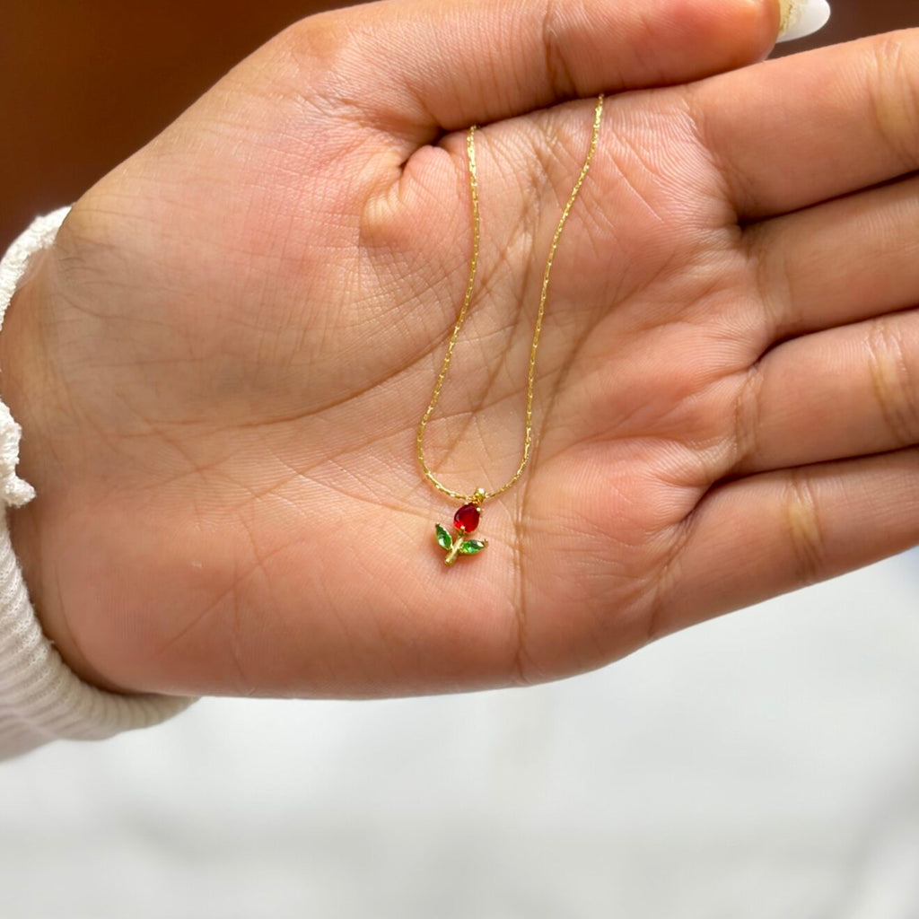 TULIP MINIMAL NECKLACE ( RED)
